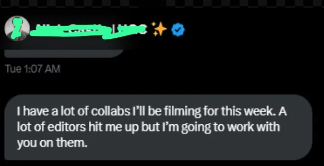 A message from a creator saying they have a lot of collabs to film and want to work with Rohan on them