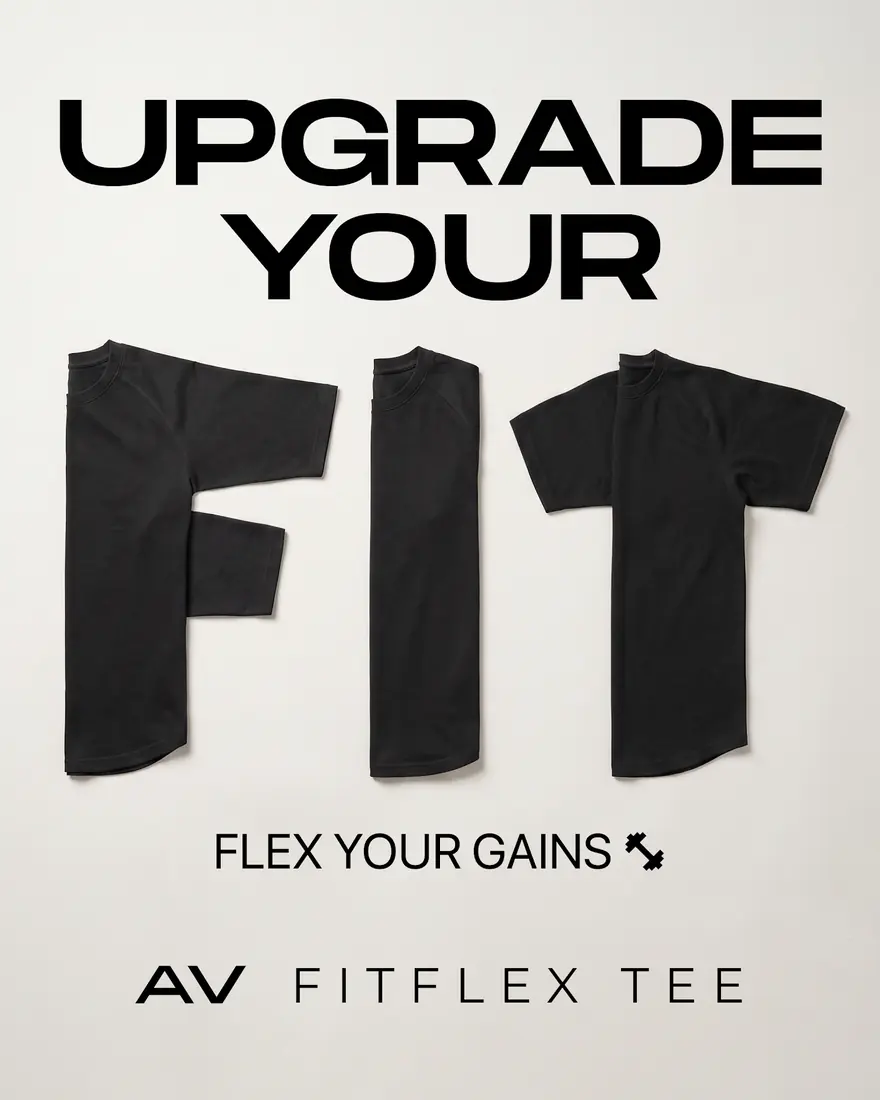 Averon ad — two black garments laid out to spell the word FIT on a cream background