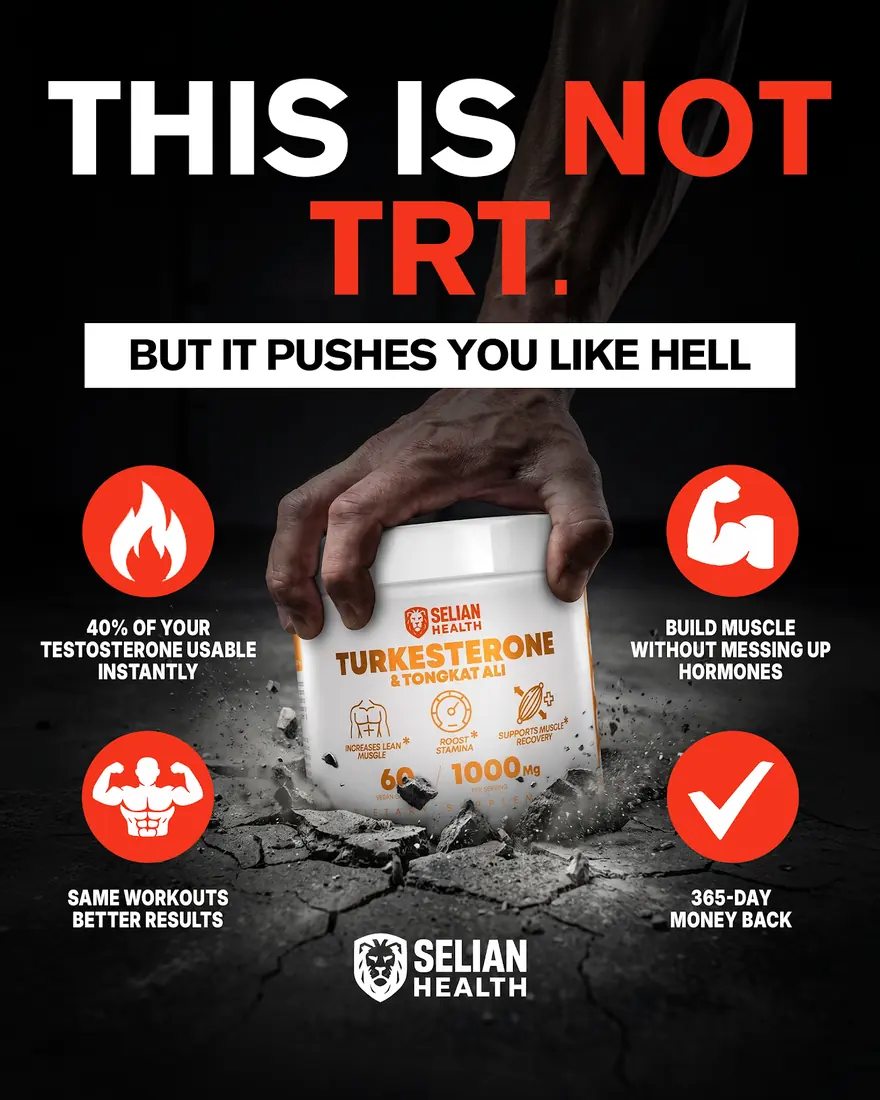 Selian Health ad — black layout reading “this is not TRT” with three benefit callouts